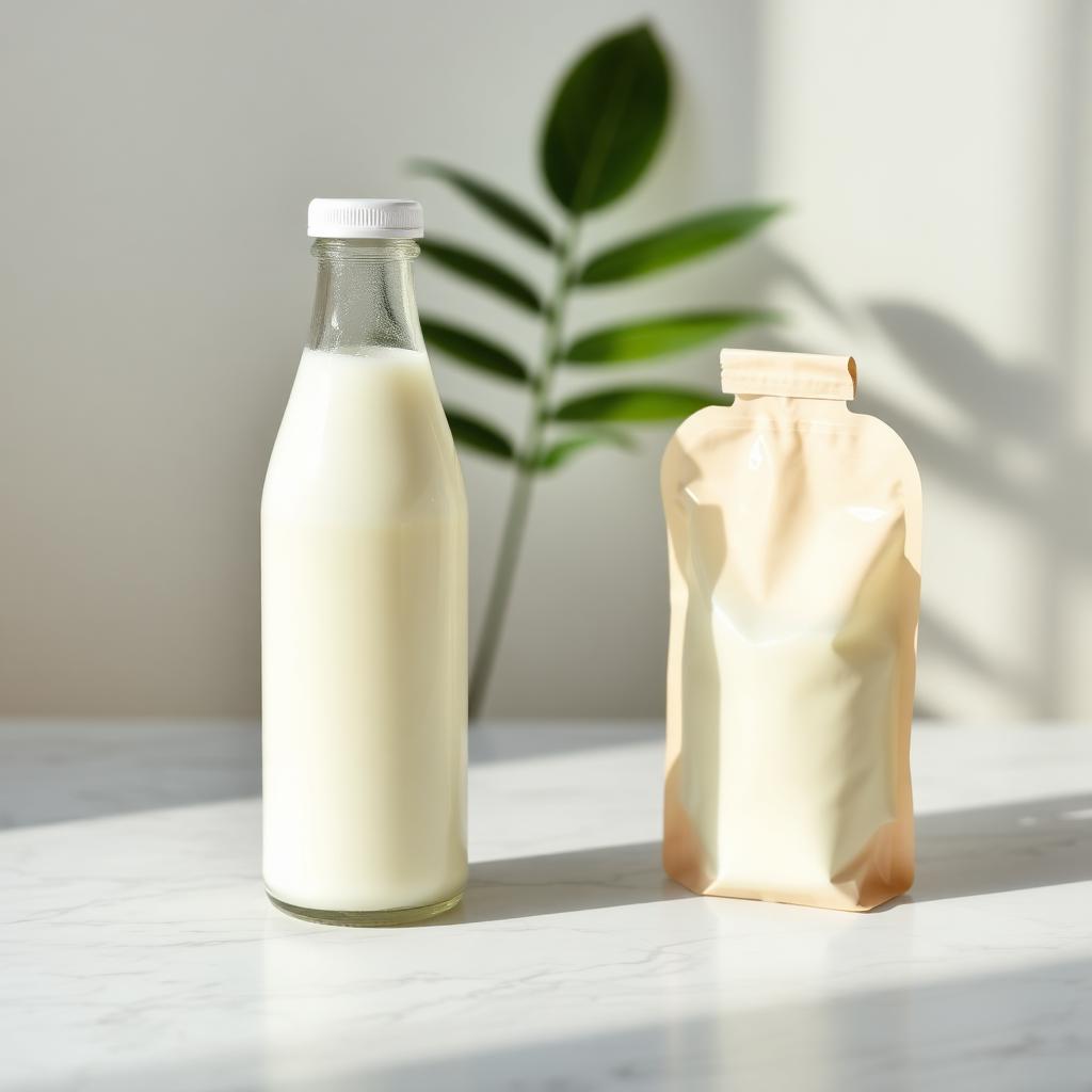 Fresh milk bottle and pouch